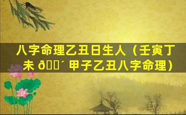 八字命理乙丑日生人（壬寅丁未 🐴 甲子乙丑八字命理）